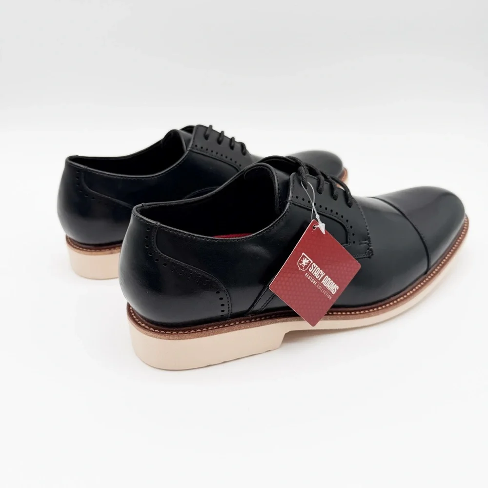 Stacy Adams Wesbridge Leather Cap Toe Oxford Dress Shoes Lace-Up Black 7.5 NEW
